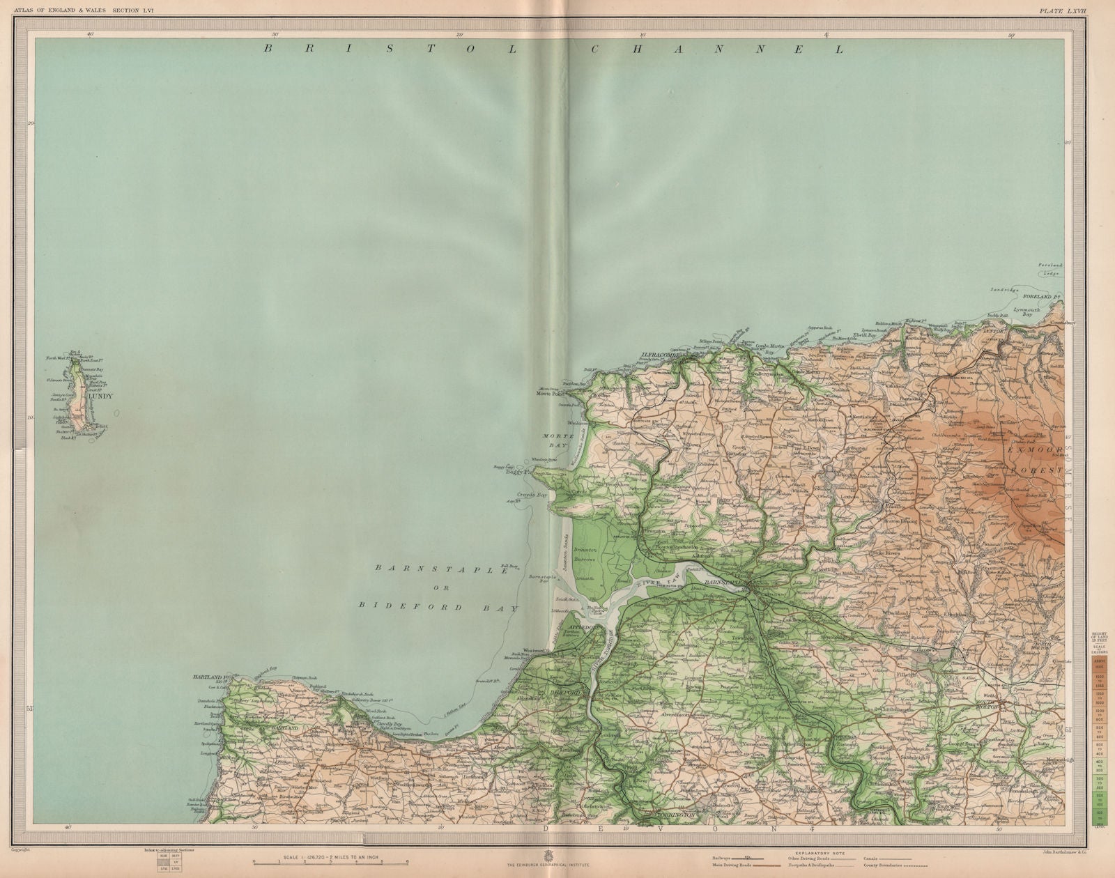NORTH DEVON Ilfracombe Barnstaple Bideford Exmoor Clovelly Lundy. LARGE 1903 map